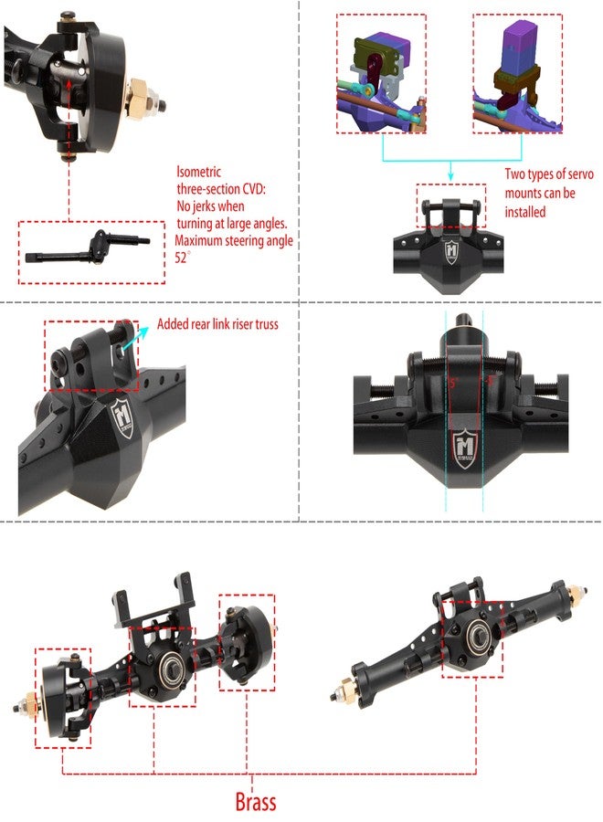 MEUS RACING محاور MEUS RACING 5mm ISO V1 TRX4M مع حامل سيرفو قابل للتعديل لسيارة TRAXXAS 1/18 TRX4M RC Crawler (أسود) - Image 3