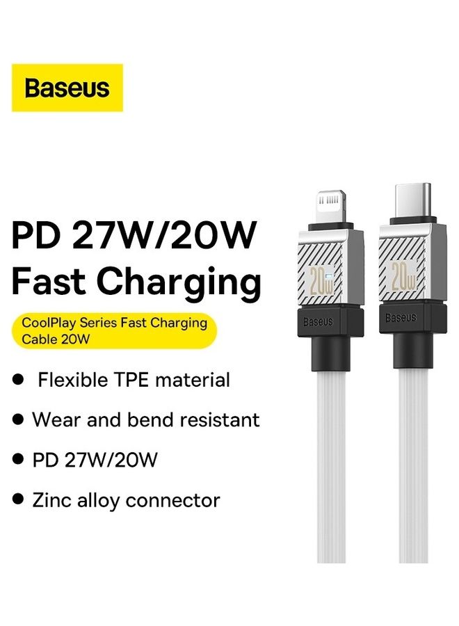 بيسوس كابل من نوع C إلى Lightning (1م)، 20 واط شحن سريع USB C كابلات آيفون كابل شاحن آيفون شحن سريع كابلات بيانات موصل سبيكة الزنك لآيفون 14/13/12 برو ماكس / 12/11 برو/X/XS/XR / 8 بلس - أبيض - Image 2