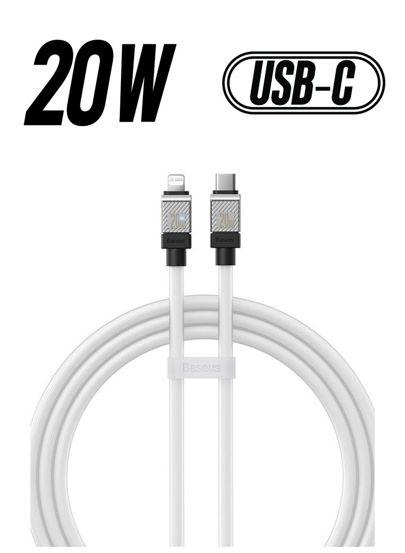 بيسوس كابل من نوع C إلى Lightning (1م)، 20 واط شحن سريع USB C كابلات آيفون كابل شاحن آيفون شحن سريع كابلات بيانات موصل سبيكة الزنك لآيفون 14/13/12 برو ماكس / 12/11 برو/X/XS/XR / 8 بلس - أبيض - Image 1