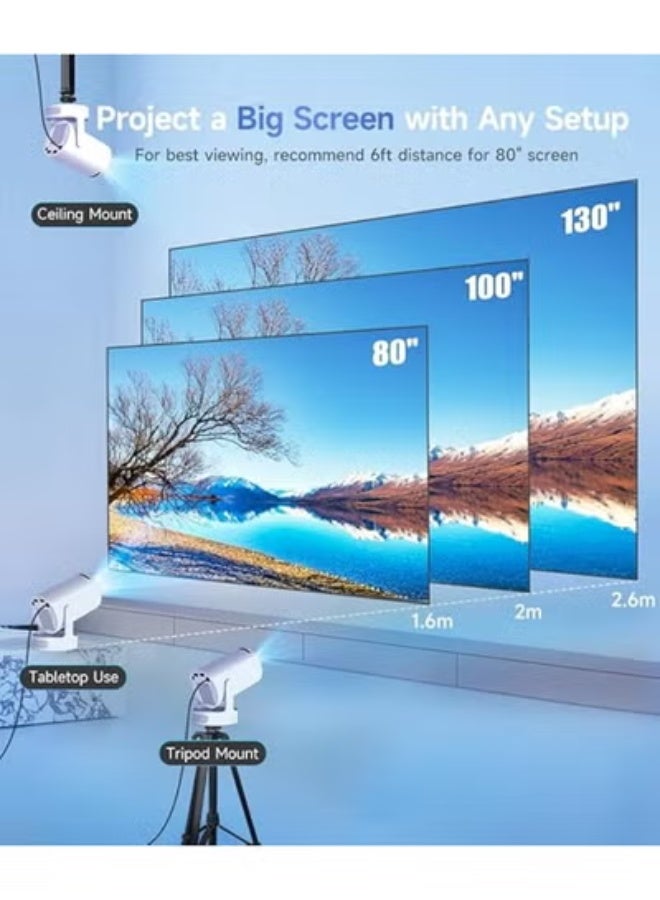 جهاز عرض صغير محمول بدقة 4K و1080P – نظام أندرويد 11 ذكي – واي فاي 6 وبلوتوث 5.4 – تصحيح تلقائي للانحراف – دوران 180 درجة – صوت 5 وات – مثالي للسينما المنزلية - Image 2