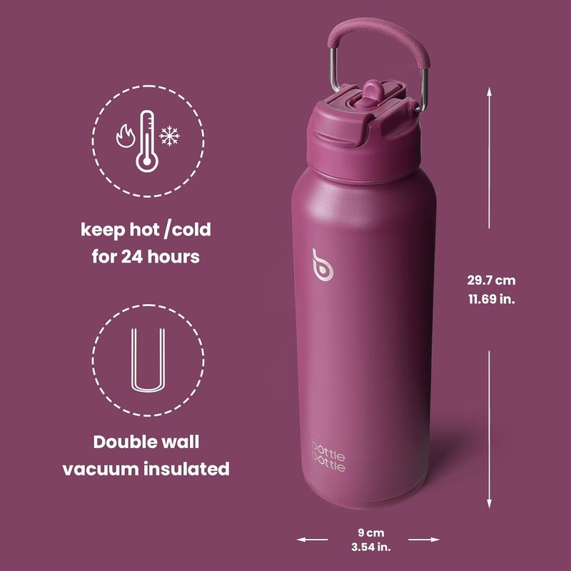 Bottle Bottle Insulated Stainless Steel Sports Water Bottle With Straw And Pill Holder (Cherry Red) - Image 5