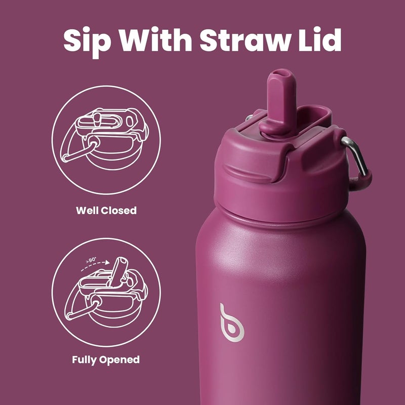 Bottle Bottle Insulated Stainless Steel Sports Water Bottle With Straw And Pill Holder (Cherry Red) - Image 3