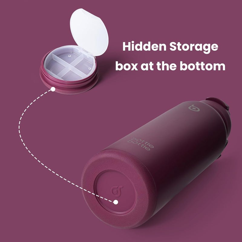 Bottle Bottle Insulated Stainless Steel Sports Water Bottle With Straw And Pill Holder (Cherry Red) - Image 2