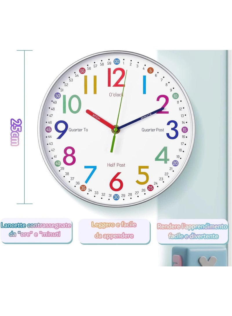 بلومنغ تايم ساعة تعليمية للأطفال، ساعة أطفال تناظرية صامتة لتعليم الوقت، ساعة دائرية مقاس 12 بوصة، للفصول الدراسية وغرف اللعب وغرف نوم الأطفال - Image 5