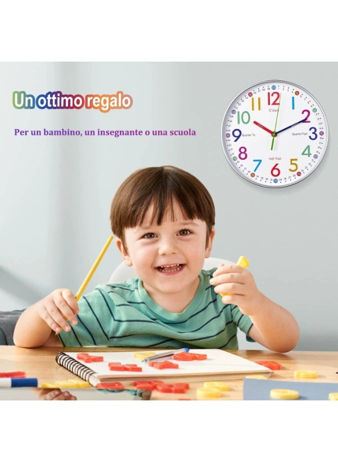 بلومنغ تايم ساعة تعليمية للأطفال، ساعة أطفال تناظرية صامتة لتعليم الوقت، ساعة دائرية مقاس 12 بوصة، للفصول الدراسية وغرف اللعب وغرف نوم الأطفال - Image 2