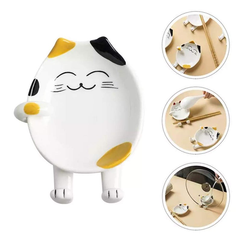 PROVIVID Ceramic Spoon Rest for Kitchen Multifunctional Cute Cat Shape Cooking Utensil Holder Coffee Spoon Rest Pot Lid Rack Ladle Rest Spatula Utensil Rest for Kitchen Counter  Stove Top  Yellow