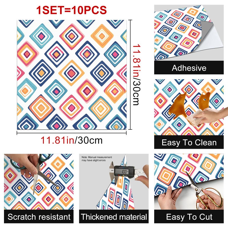 HOMETITUTE 10PCS 12x12 Inch Colorful Geometric Diamond Peel and Stick Floor Tiles Removable Self Adhesive DIY Vinyl Flooring Stickers for Kitchen Bathroom Living Room Entryway Home Decor - Image 3