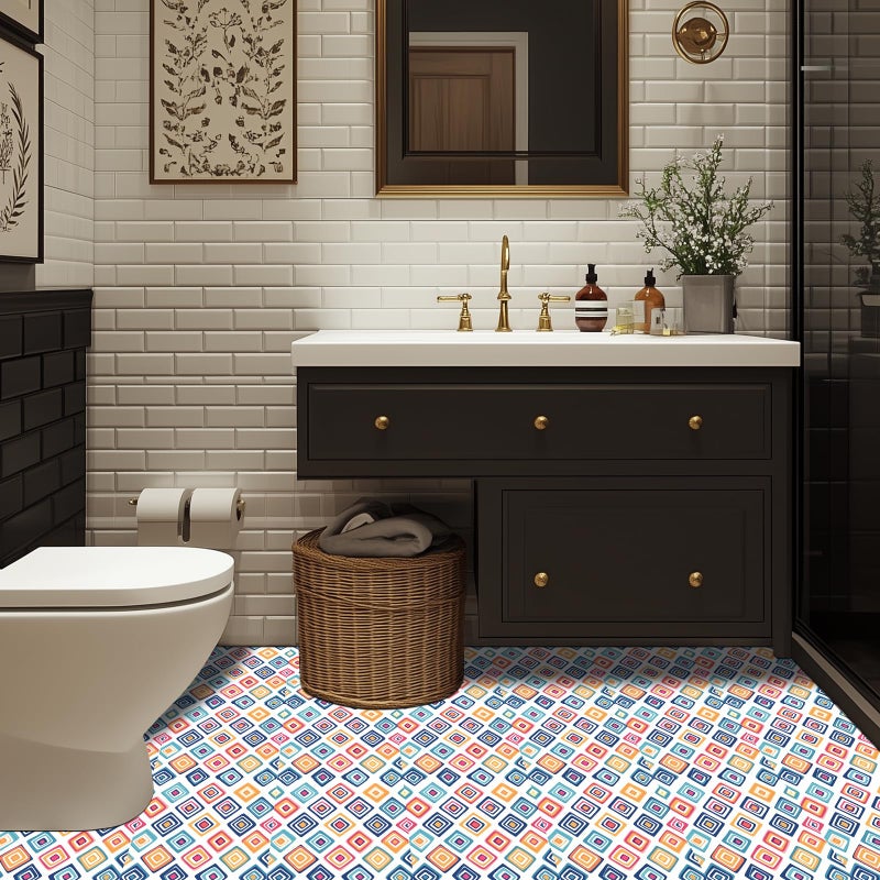 HOMETITUTE 10PCS 12x12 Inch Colorful Geometric Diamond Peel and Stick Floor Tiles Removable Self Adhesive DIY Vinyl Flooring Stickers for Kitchen Bathroom Living Room Entryway Home Decor - Image 4