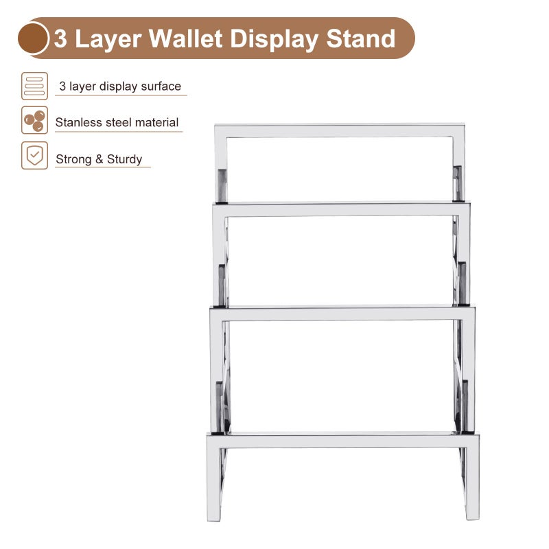 يو إكس سيل عرض محفظة Uxcell Clutch Stand 3 طبقة محفظة شاشة حامل القابض المعدنية الناهض لمستلزمات متاجر البيع بالتجزئة المنزلية - الفضة - Image 3