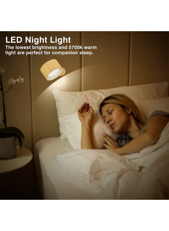 LED Wall Sconce – 360° Rotating Magnetic Rechargeable Wall Light with Touch & Remote Control, 3 Color Temperatures & Brightness Levels for Bedroom, Study, Reading (Wood Grain)