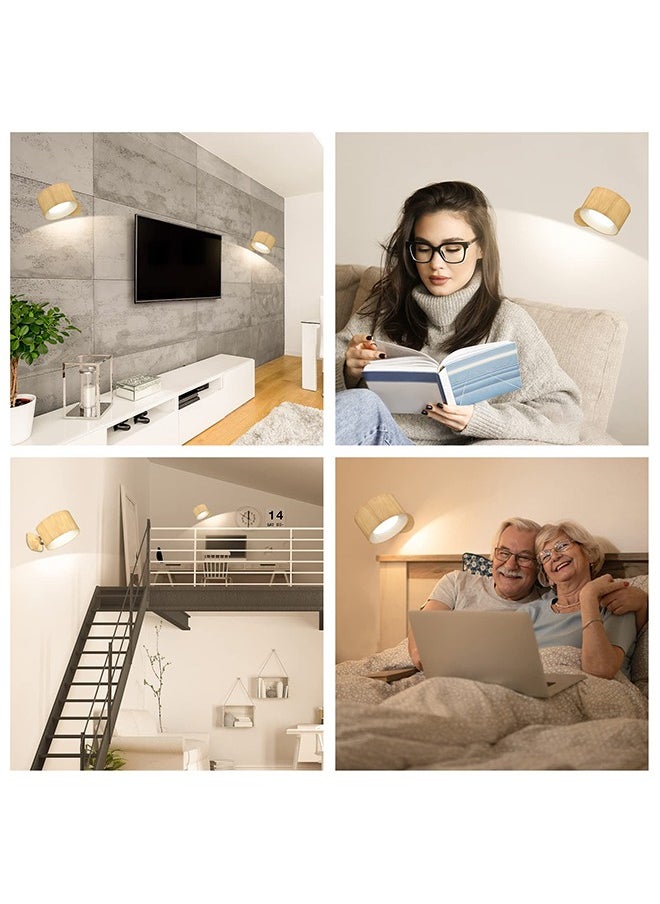 LED Wall Sconce – 360° Rotating Magnetic Rechargeable Wall Light with Touch & Remote Control, 3 Color Temperatures & Brightness Levels for Bedroom, Study, Reading (Wood Grain)