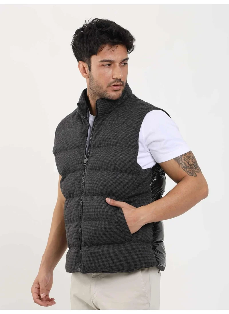Dufy Smoked Men's Regular Fit Plain Zipper Stand Collar Puffer Vest Coat - 96258