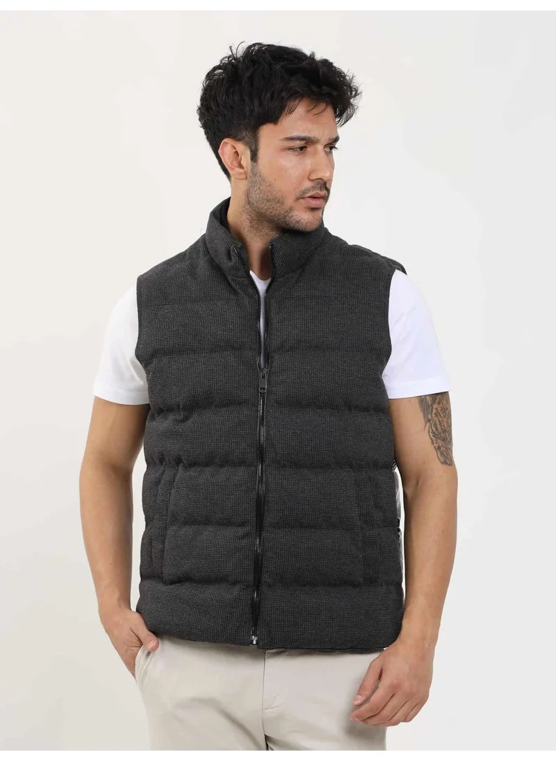 Dufy Smoked Men's Regular Fit Plain Zipper Stand Collar Puffer Vest Coat - 96258