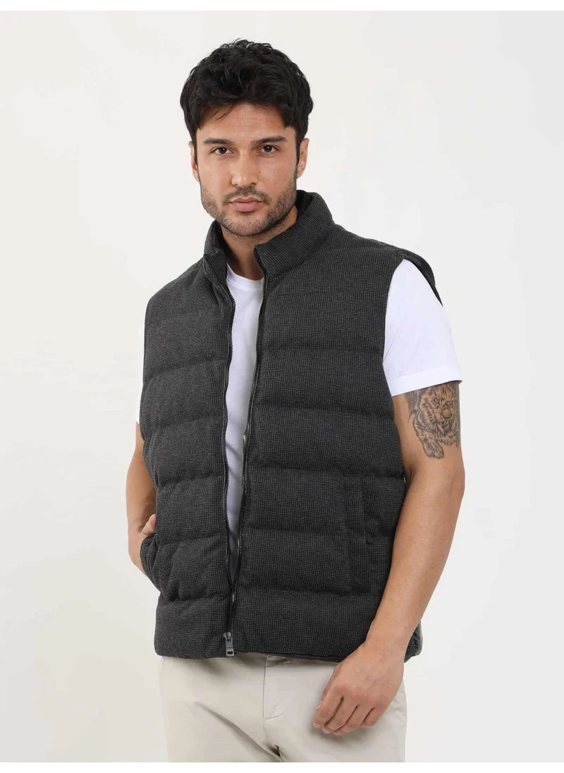Dufy Smoked Men's Regular Fit Plain Zipper Stand Collar Puffer Vest Coat - 96258