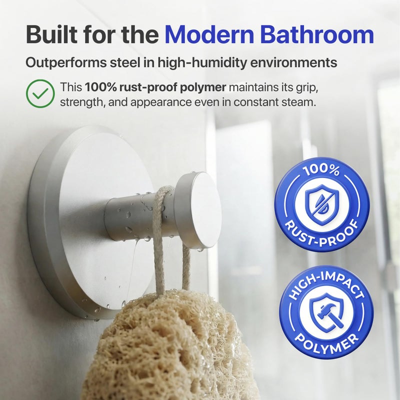 HOME SO Suction Cup Hooks for Shower & Bathroom Towel Holder 2-Pack â€“ Suction Cups Hooks for Hanging Towels, Robes, & Coats - Tiles, Glass Door or Mirror â€“ Shower Hooks & Towel Hooks Organizer -Nickel - Image 3