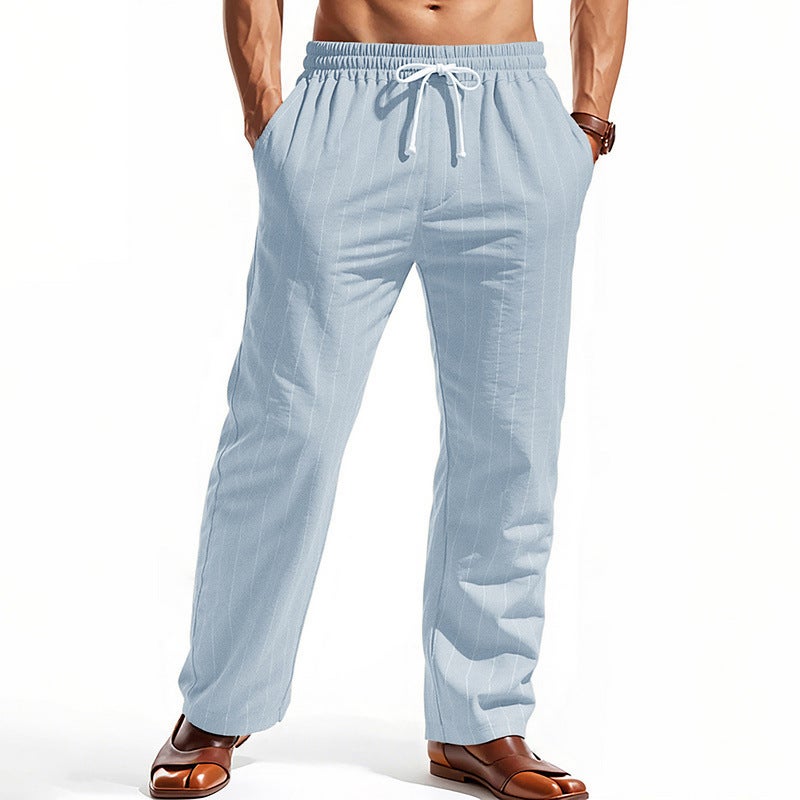 Men's Casual Drawstring Striped Straight Leg Outdoor Beach Pants Comfortable Loose Breathable - Image 3