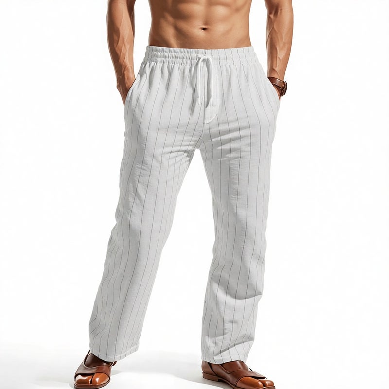 Men's Casual Drawstring Striped Straight Leg Outdoor Beach Pants Comfortable Loose Breathable - Image 2