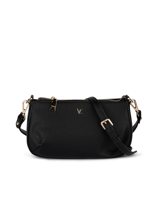 Women Solid Shoulder Bag With Detachable Strap And Zip Closure