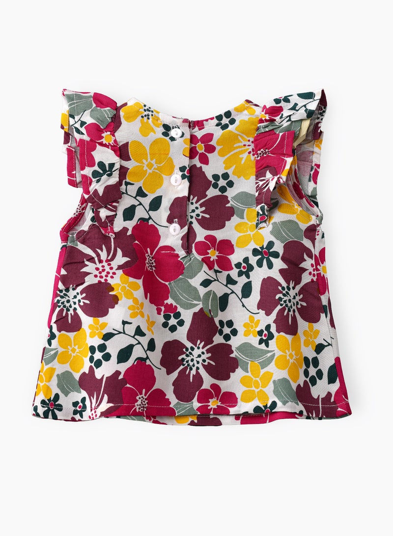 جيلين بلوزة بناتي رضيع بزخارف الزهور والكشكشة - Image 2