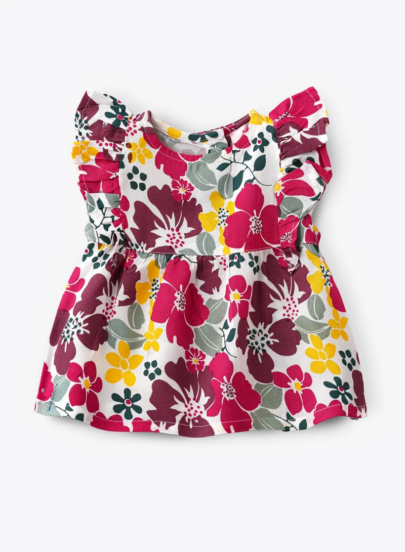 جيلين Infant Girls' Floral Ruffle Top