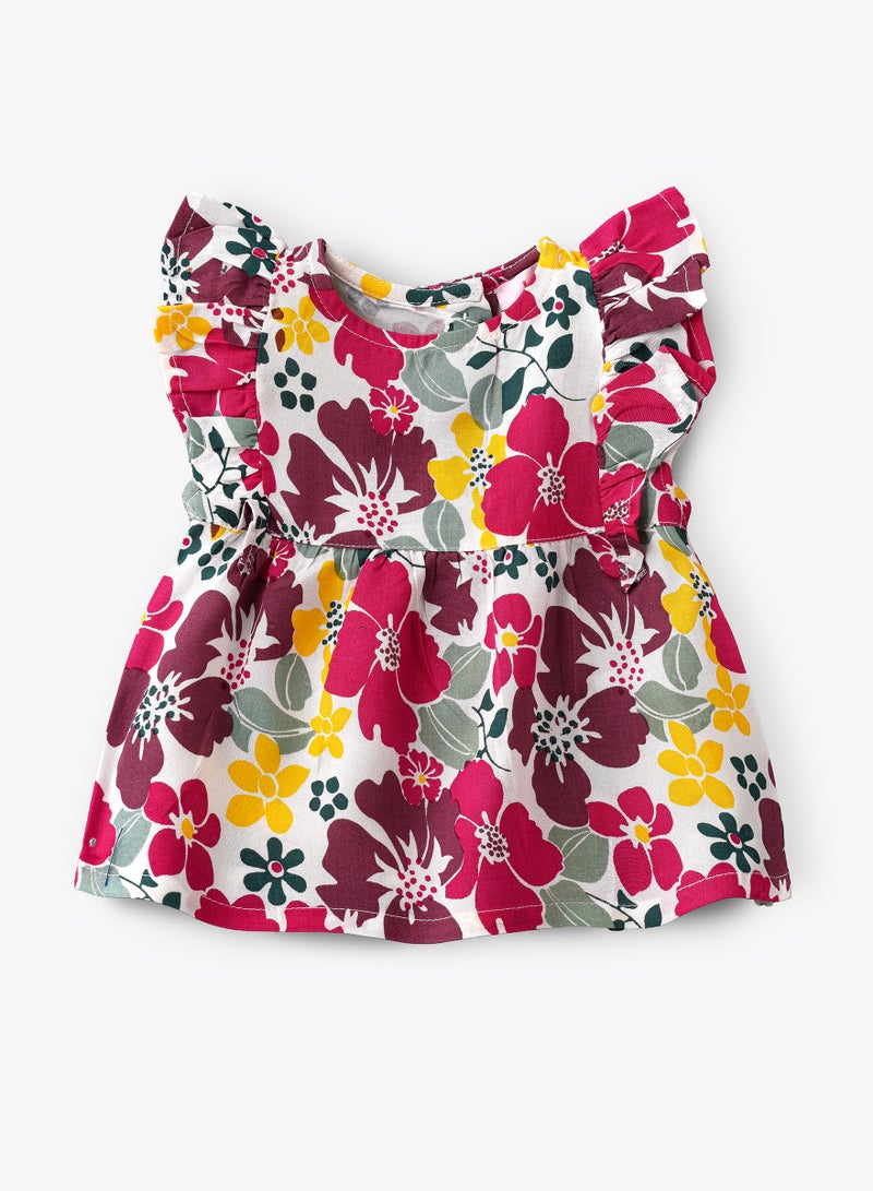 جيلين بلوزة بناتي رضيع بزخارف الزهور والكشكشة - Image 1