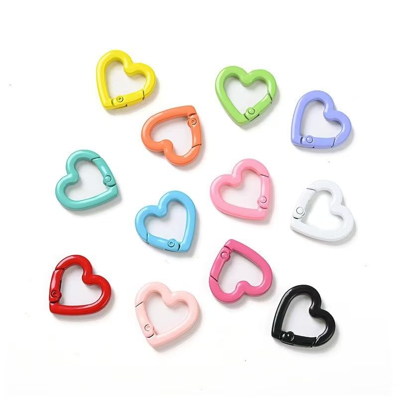 Haohaiblooms 20mm Heart-Shaped Spring Keychain Clips-Zinc Alloy Carabiner Hooks,Trigger Snap Clips,Key Ring Hooks for Bags,Purses,Handbags-DIY Craft Buckles,Valentines Day Accessories,6 Random Colorful Mixed Alloy - Image 2