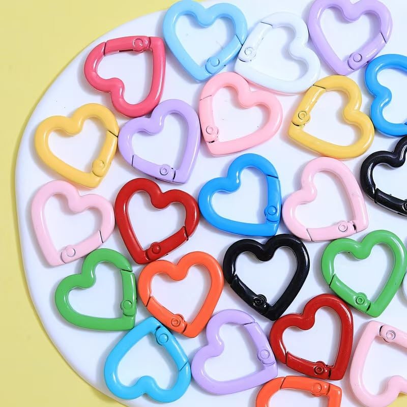 Haohaiblooms 20mm Heart-Shaped Spring Keychain Clips-Zinc Alloy Carabiner Hooks,Trigger Snap Clips,Key Ring Hooks for Bags,Purses,Handbags-DIY Craft Buckles,Valentines Day Accessories,6 Random Colorful Mixed Alloy - Image 5