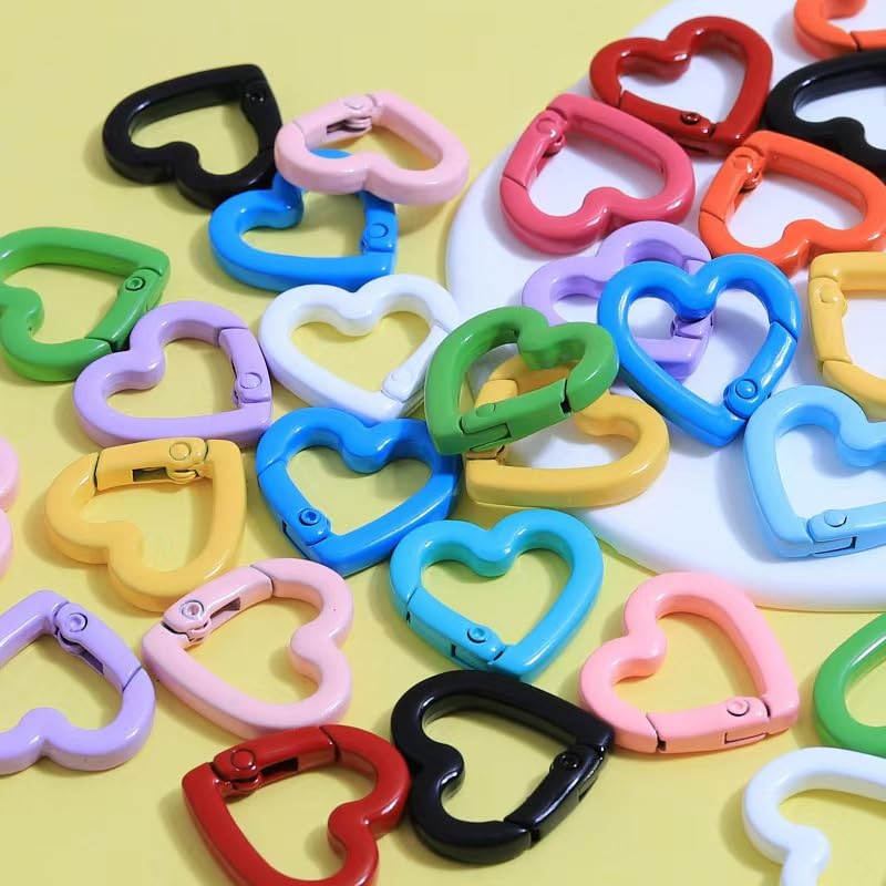 Haohaiblooms 20mm Heart-Shaped Spring Keychain Clips-Zinc Alloy Carabiner Hooks,Trigger Snap Clips,Key Ring Hooks for Bags,Purses,Handbags-DIY Craft Buckles,Valentines Day Accessories,6 Random Colorful Mixed Alloy - Image 1