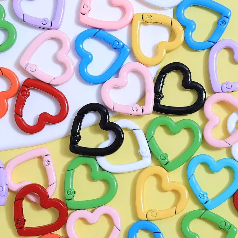Haohaiblooms 20mm Heart-Shaped Spring Keychain Clips-Zinc Alloy Carabiner Hooks,Trigger Snap Clips,Key Ring Hooks for Bags,Purses,Handbags-DIY Craft Buckles,Valentines Day Accessories,6 Random Colorful Mixed Alloy - Image 4