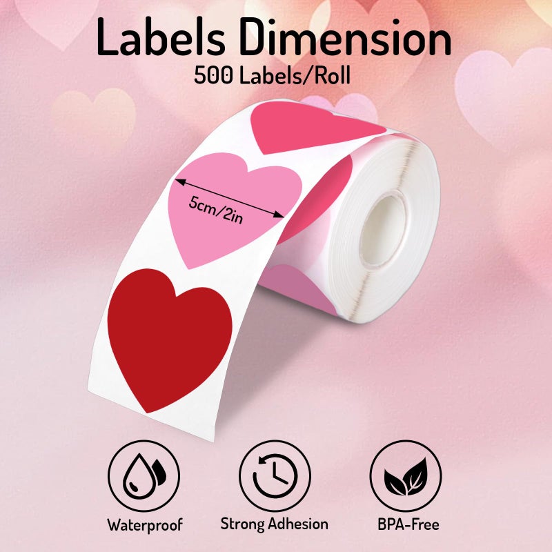 FYSUIMU Valentine's Day Heart Direct Thermal Labels Love Heart Shape Label Stickers 4 Colors Red Pink Self-Adhesive Printer Decals for Wedding Mother's Day DIY Name Tag Logo Design, 500 Pcs - Image 2
