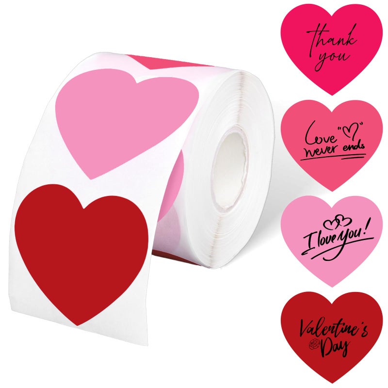 FYSUIMU Valentine's Day Heart Direct Thermal Labels Love Heart Shape Label Stickers 4 Colors Red Pink Self-Adhesive Printer Decals for Wedding Mother's Day DIY Name Tag Logo Design, 500 Pcs - Image 1