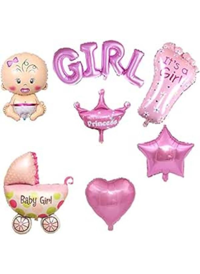 8PCS It's A Girl Balloon Kit Baby Girl Shape Balloon Foil Balloon Pink Feeding Bottle Crown Baby Carriage Helium Balloon Great for Welcome Baby Shower Pregnancy Gender Reveal Party