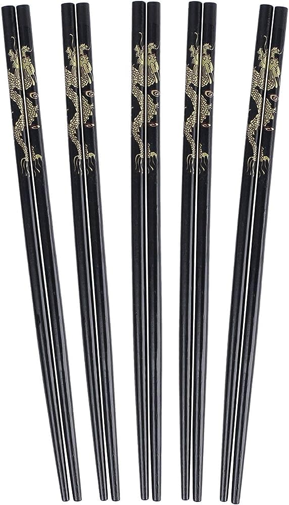 AUTOWRAP Black Bamboo Chopsticks Reusable Japanese Chinese Korean Wood Chop Sticks Hair Sticks 5 Pair Gift Set Dishwasher Safe  - Image 4