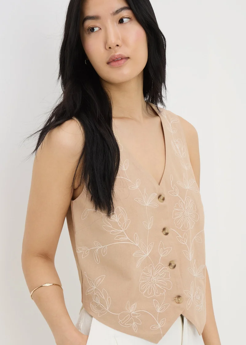 Matalan Brown Embroidered Waistcoat