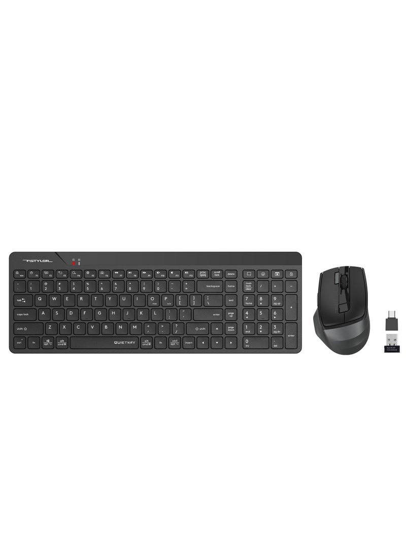 A4TECH 2.4G Wireless Power-Saving Quietkey Combo Keyboard FG2400 Air2, Desk+Air Dual Functions Multimedia Player Controller, Anti Sleep Mode, Mouse Screen Capture, Operating System Swap Windows/Mac, Grey  - Image 1