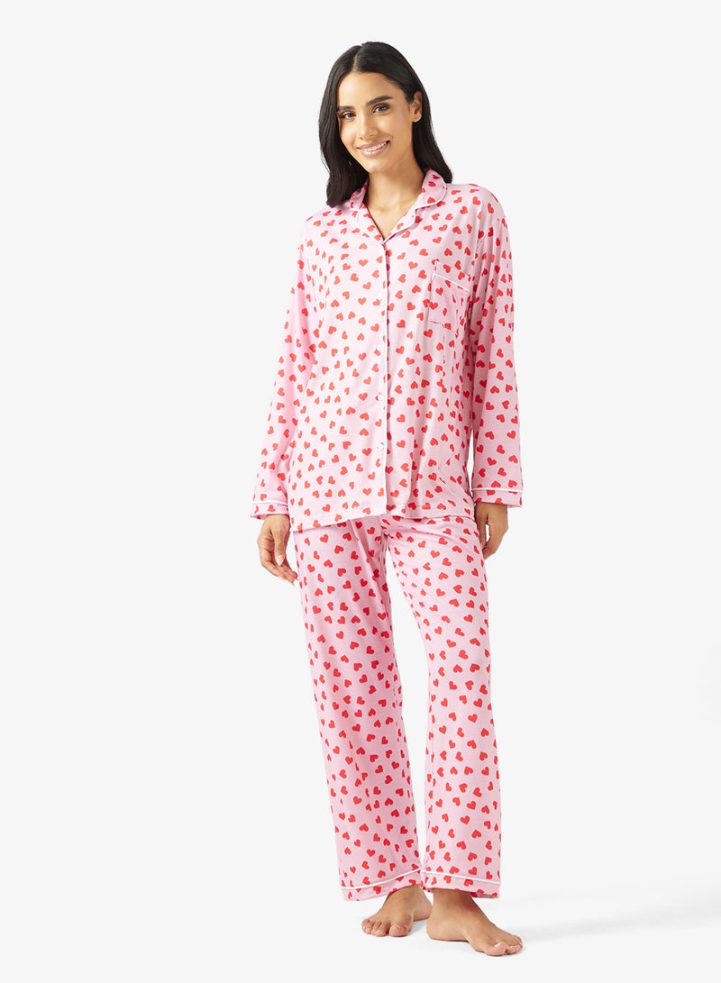 Ginger Cotton Heart Print Shirt & Pyjama Set - Image 1