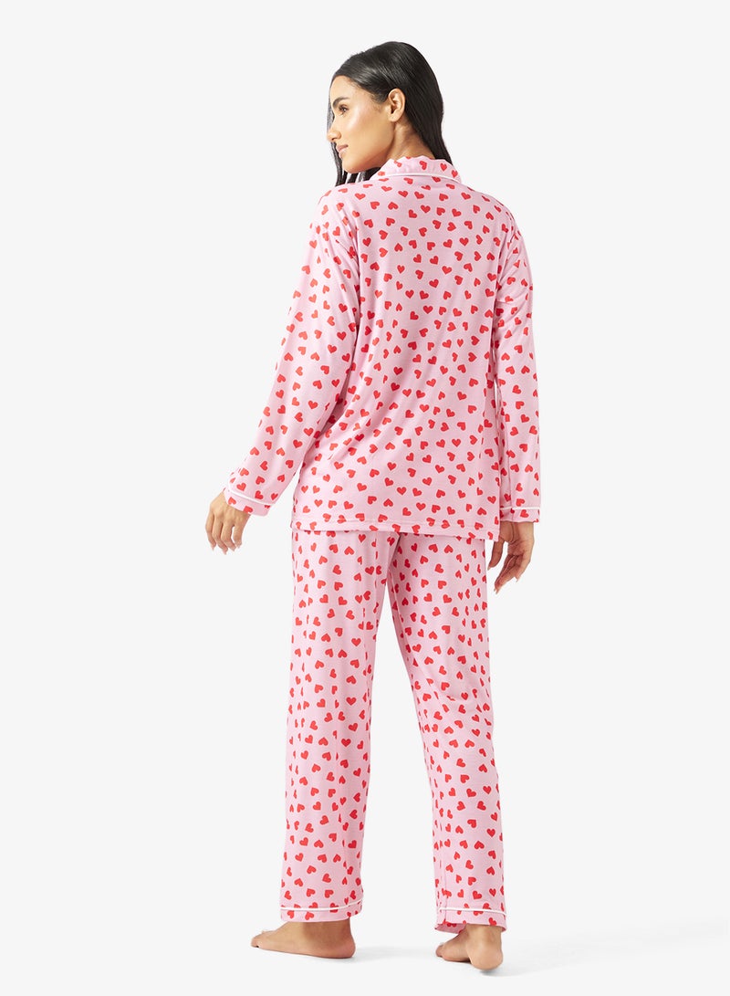 Ginger Cotton Heart Print Shirt & Pyjama Set - Image 2