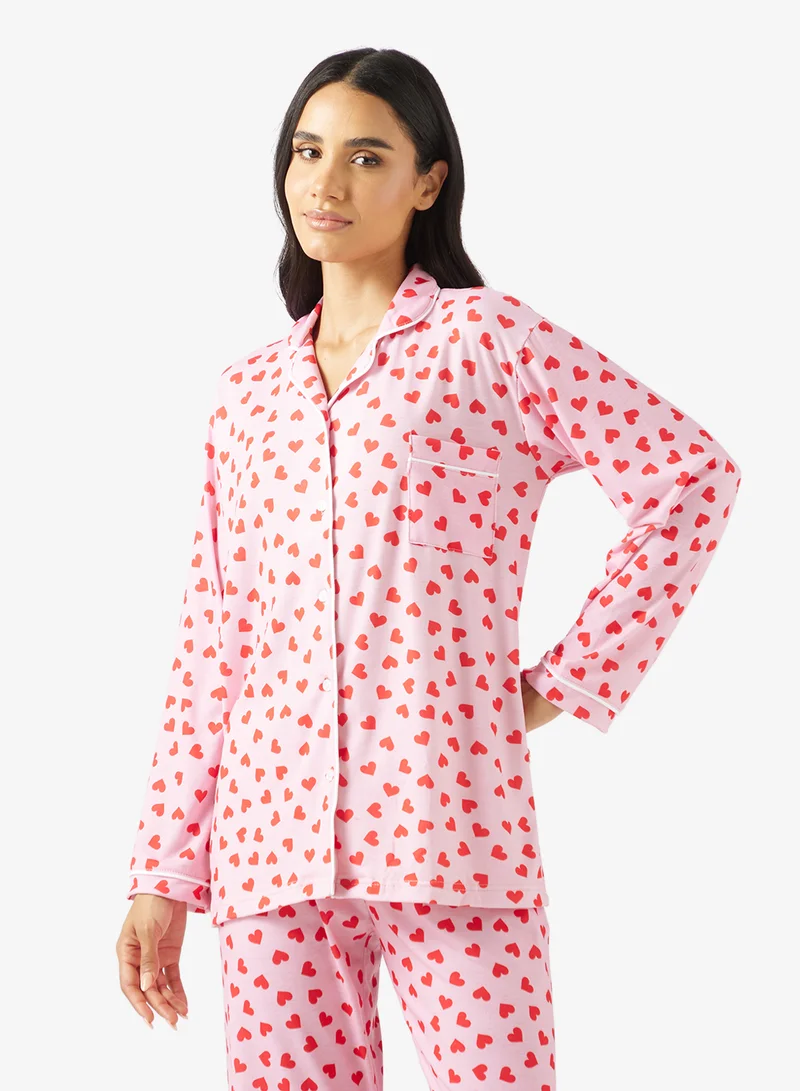 Ginger Cotton Heart Print Shirt & Pyjama Set