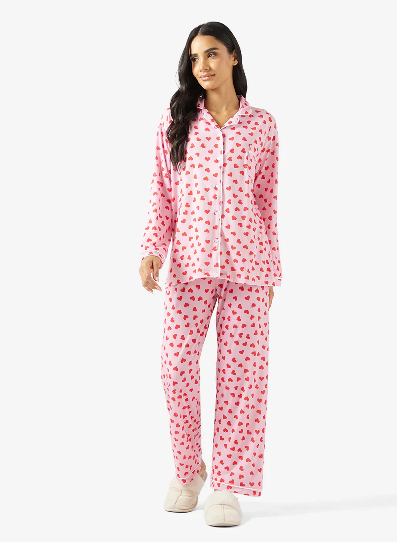 Ginger Cotton Heart Print Shirt & Pyjama Set