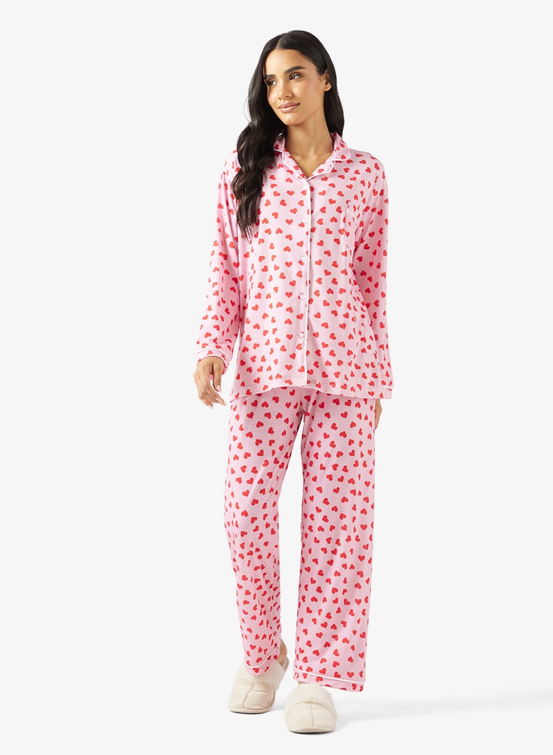 Ginger Cotton Heart Print Shirt & Pyjama Set - Image 5