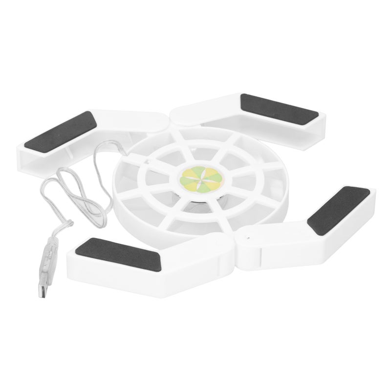 وسادة تبريد للابتوب بمروحة كبيرة وإضاءة LED زرقاء - حامل تبريد محمول وقابل للطي للابتوبات باللون الأبيض - Image 4