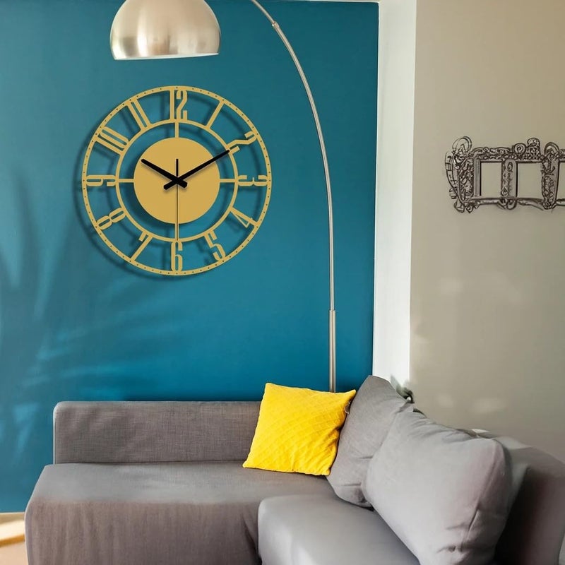 Cartvilla Cartvilla Metal Wall Clock Large Metal Wall Clock for Living Room Bedroom Kitchen Latin Numeral Wall Clock Antique Metal Wall Clock Big Size Modern Decorative Wall Watch Gold 14 INCH - Image 3