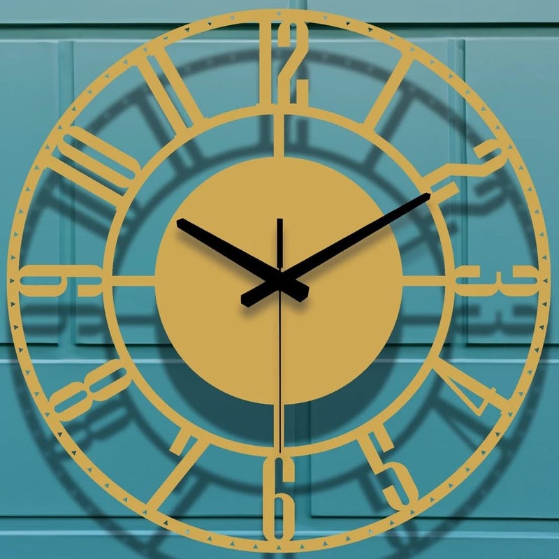 Cartvilla Cartvilla Metal Wall Clock Large Metal Wall Clock for Living Room Bedroom Kitchen Latin Numeral Wall Clock Antique Metal Wall Clock Big Size Modern Decorative Wall Watch Gold 14 INCH - Image 2