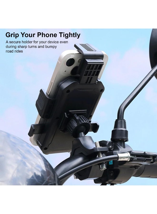 Motorcycle Bike Bike Scooter Universal Phone Holder On Mirror Screw, Suitable for All Smartphones with 360 Degree Rotation Shock Absorption, Durable Strong Arms Adjustable and Rotate - Image 5
