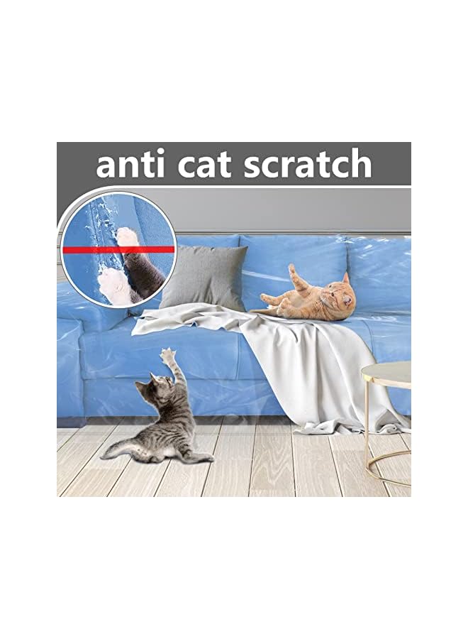 The Bros غطاء أريكة بلاستيكي للأثاث شفاف غطاء أريكة بلاستيكي سميك للحركة واقي أريكة مضاد للخدش للقطط غطاء أريكة من الفينيل ثقيل الوزن مقاوم للماء - Image 2