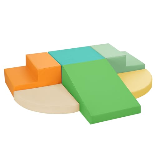 TODIBY 6Piece Soft PU Leather Toddlers Climbing Toys Baby Foam Climbing Blocks for Toddlers 3 Indoor Climb and Crawl Activity Play Set Foam Play Gym Climbing Structures Orange and Green - Image 1
