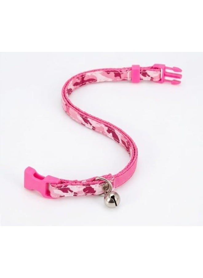 Daiso Adjustable Pink Camouflage Cat Collar with Bell | Soft Nylon Collar for Cats & Small Pets - Image 2