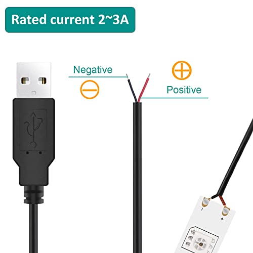 XMSJSIY USB 2.0 Male Bare Cable Pigtail Open End Extension Cables 5V 3A Power Charge Wires DIY Connector Replacement Cable Cord 18AWG -2pcs (0.3M) - Image 3