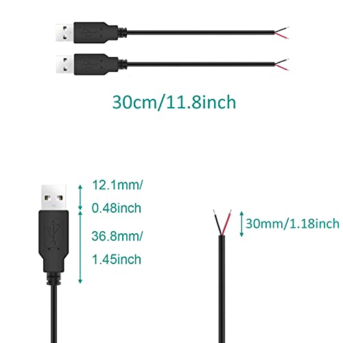 XMSJSIY USB 2.0 Male Bare Cable Pigtail Open End Extension Cables 5V 3A Power Charge Wires DIY Connector Replacement Cable Cord 18AWG -2pcs (0.3M) - Image 4
