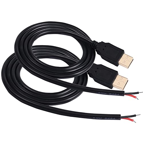 XMSJSIY USB 2.0 Male Bare Cable Pigtail Open End Extension Cables 5V 3A Power Charge Wires DIY Connector Replacement Cable Cord 18AWG -2pcs (0.3M) - Image 1